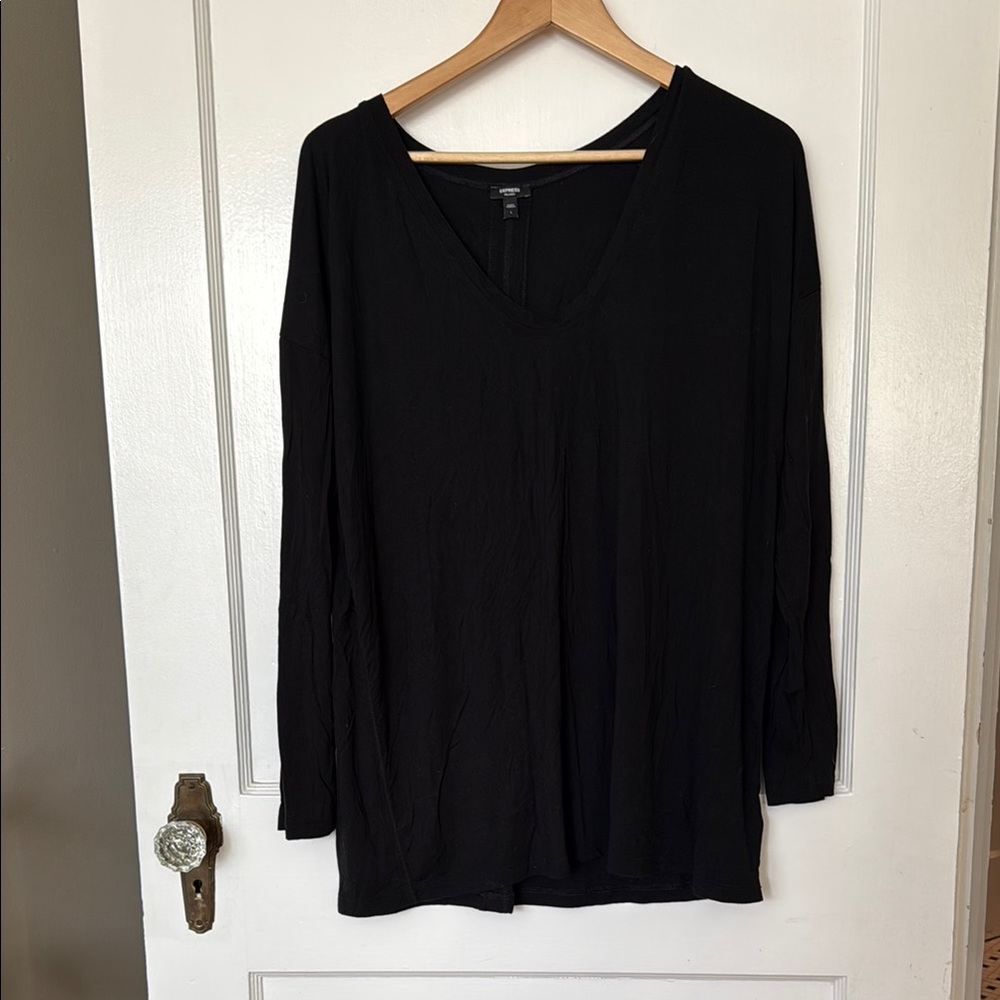 Black V-Neck Women's Top
